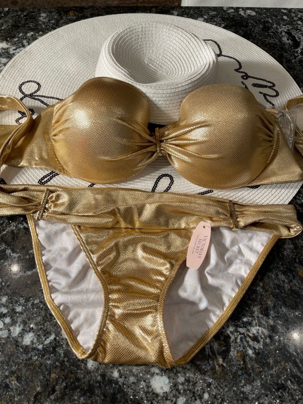 NWT Victoria Secrets bikini push-up bandeau gorgeous gold 36D/M - Picture 14 of 16
